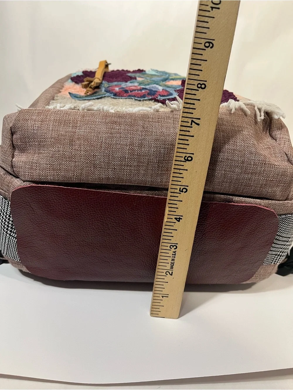 Boho Floral Hand Embroidered Patchwork Upcycled Backpack Mauve